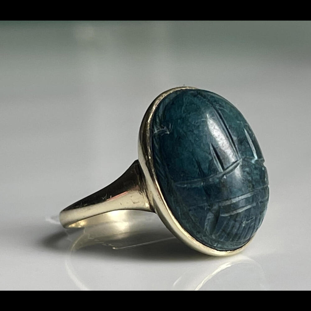 Scarab Ring Vintage Bezel Set Egypt 10K Carved Scarab Ring 14K Gold Egyptian